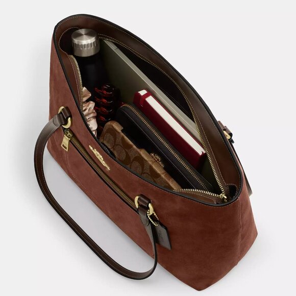 NWT Coach CCC77 Station Suede Tote Bag in Vintage Brown - Picture 10 of 15